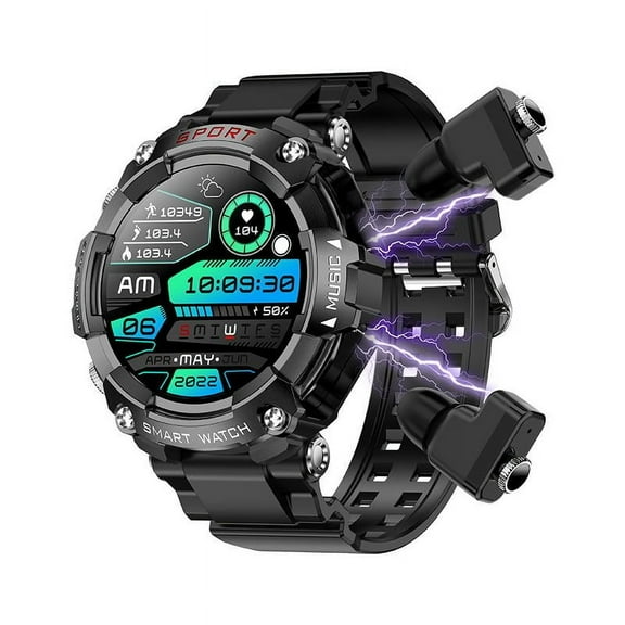 Rainbuvvy T96 2-in-1 smartwatch, 1.52-inch touch screen pedometer, portable headphones, sports watch