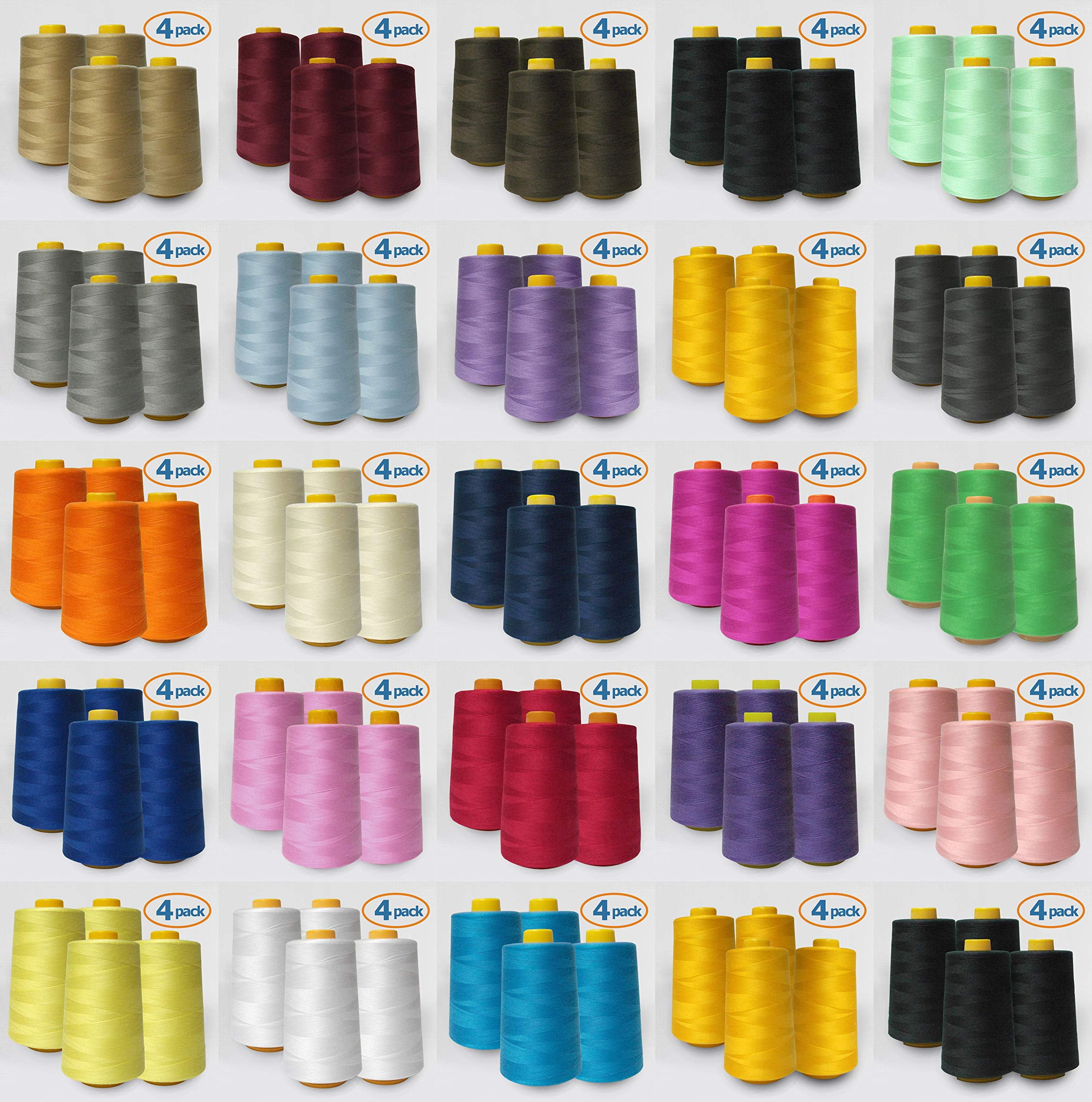 AK Trading 4-Pack Aquamarine All Purpose Sewing Thread Cones 6000 Yards Each of High Tensile Polyester Thread Spools for Sewing, Quilting, Serger Machines, Overlock, Merrow & Hand Embroidery