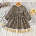 thumbnail image 7 of LIIPEE Girls Dresses Lace Trim Ruffles Long Sleeve A-Line Plaid Sundress Child Casual Holiday School Party Dress,Khaki,4Y, 7 of 7