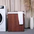 thumbnail image 3 of Garvee Folding Bamboo Laundry Hamper with Lid, 27.5 Gallon Large Capacity Wooden Basket with Washable Liner Bag, Slim Space-Saving Clothes Organizer for Small Bedroom, Apartment, Dorm, Brown, 3 of 8