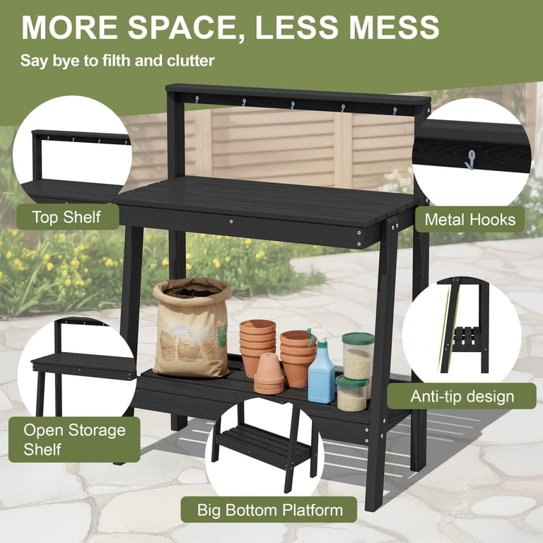 SERWALL Outdoor Potting Bench, 3-Tier HDPE Garden Workstation photo 2