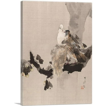 ARTCANVAS Pigeons In a Tree Canvas Art Print by Watanabe Seitei - Size: 26" x 18" (0.75" Deep)