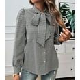 thumbnail image 5 of SWSMCLT Women's Puff Sleeve Blouse Button Up Shirt Fashion Fall Slim Fit Long Sleeve Casual Summer Soft Plaid Bowknot Neck Top Black Large, 5 of 5