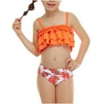 thumbnail image 2 of Kayannuo Cute Bikinis for Girls kids Swimsuits Girls Casual Cute Print Double Ruffle Split Swimsuit Beach Two-Piece Set (4-12Years Orange), 2 of 8
