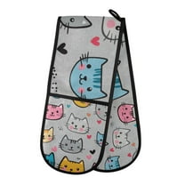 Yayeee Double Oven Mitt Kitchen Heat Resistant Baking 35" x7" Quilted Glove, Cute Cat Pattern