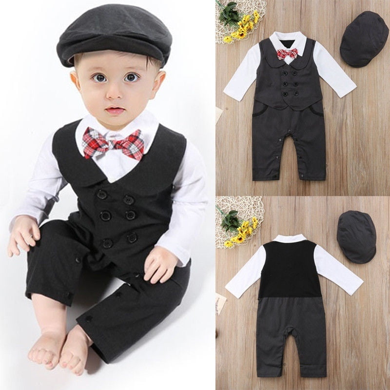 Newborn Baby Boys Cotton Romper Gentleman Outfits Formal Party Jumpsuit Clothes
