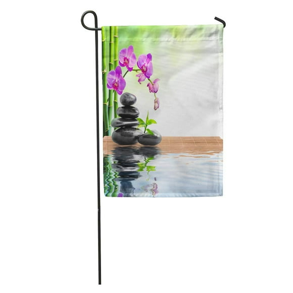 POGLIP Green Balance Spa Whit Bamboo Orchids and Water Nature Stone Zen Garden Flag Decorative Flag House Banner 28x40 inch