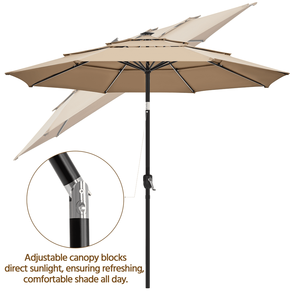 Renwick 10 Ft Outdoor Patio Parasol with Color-Changing LED Strip, Tan