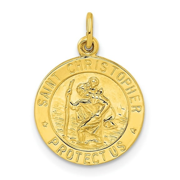 Finest Gold Sterling Silver Gold-Tone Polished Solid Saint Christopher Medal Pendant