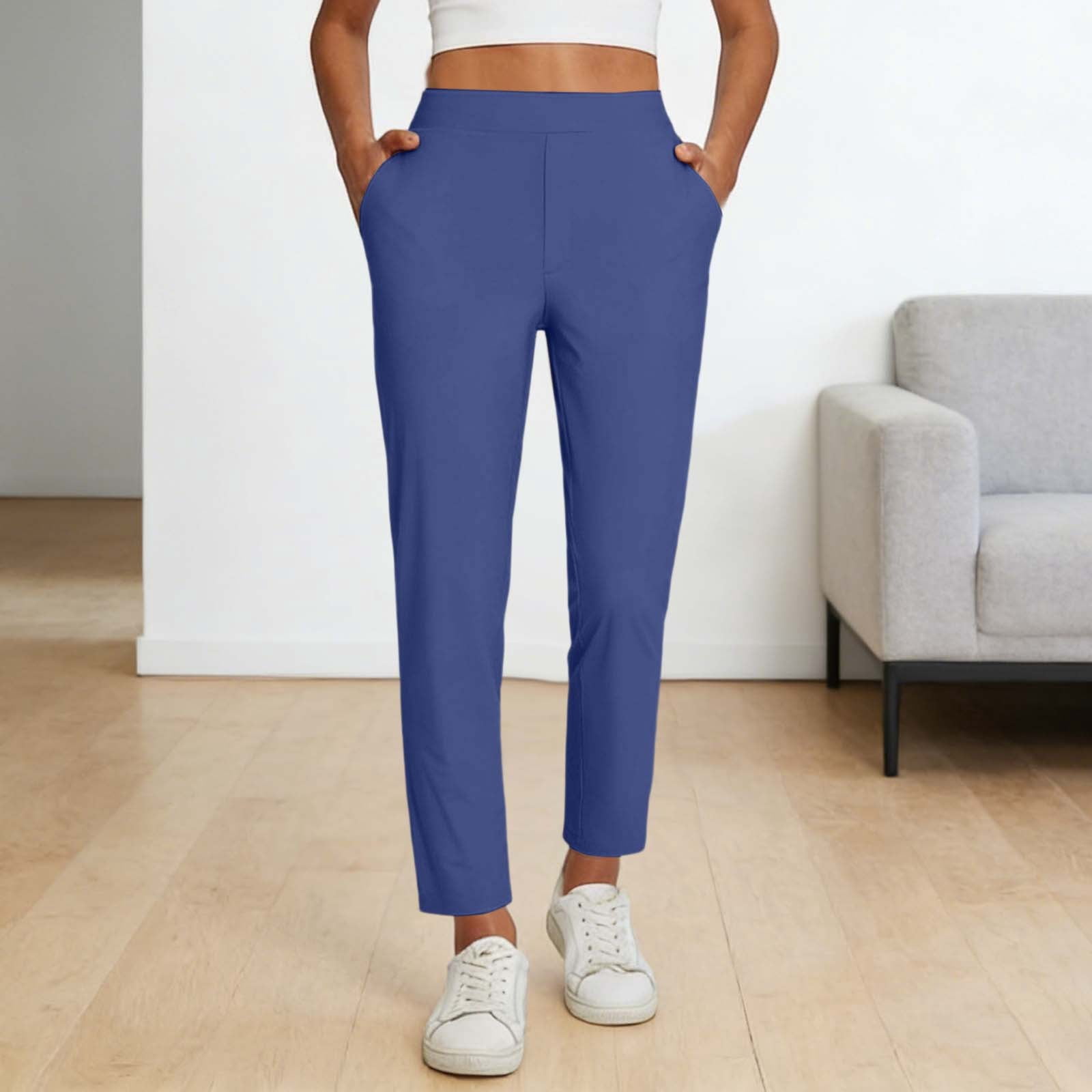 Women's Work Pants Stretchy 7/8 Ankle Dress Pants for Women Business Casual Tapered Slacks for Teacher, Golf, Travel Blue XL