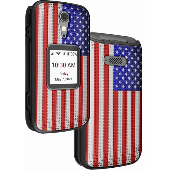 Case for Jitterbug Flip2, Nakedcellphone [USA Flag] Protective Snap-On Hard Shell Cover [Grid Texture] for Jitterbug Flip 2 Phone (aka Lively Flip) (4053SJ7)