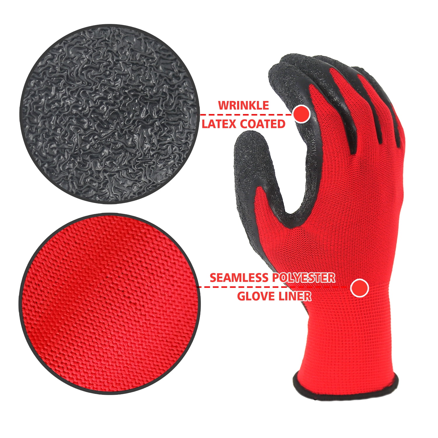 EvridWear 120 Pairs Red Latex Rubber Coated Safety Work Gloves Men Women Construction Warehouse Gardening (XL)