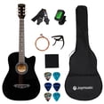 thumbnail image 1 of Joymusic Guitarra acústica negra para principiantes de 38 pulgadas, paquete con correa con soporte para púas, afinador digital, juego de cuerdas, cejilla, paño de limpieza, 6 púas, funda para conciert, 1 of 5