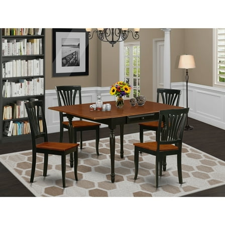 Retro Kitchen Table Set with 4 Chairs - Drop Leaf Dining Set - Black Cherry Finish