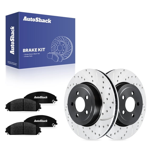 AutoShack Front Vented Drilled & Slotted E-Coated Brake Rotors   Ceramic Pads 6-PC Brake Kit Replacement for 2006-2023 Dodge Charger 2005-2023 Chrysler 300 ShadowGuard 13.58" (345 mm)