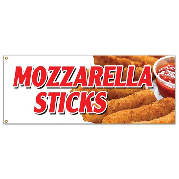 Mozzarella Sticks Banner 18" X 48" Heavy Duty 13 Oz Vinyl Banners with Grommets Single Sided
