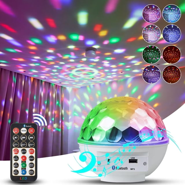 Lámpara de bola de discoteca LLUOTE RGB LED giratoria con mando a distancia