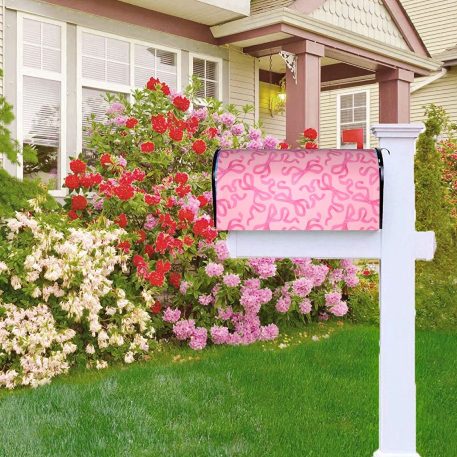 Xecao pink bow for Mailbox Cover with Magnetic Strips, Waterproof and Sunscreen, Adds a Decorative Touch to Your Garden Yard-21x18 in