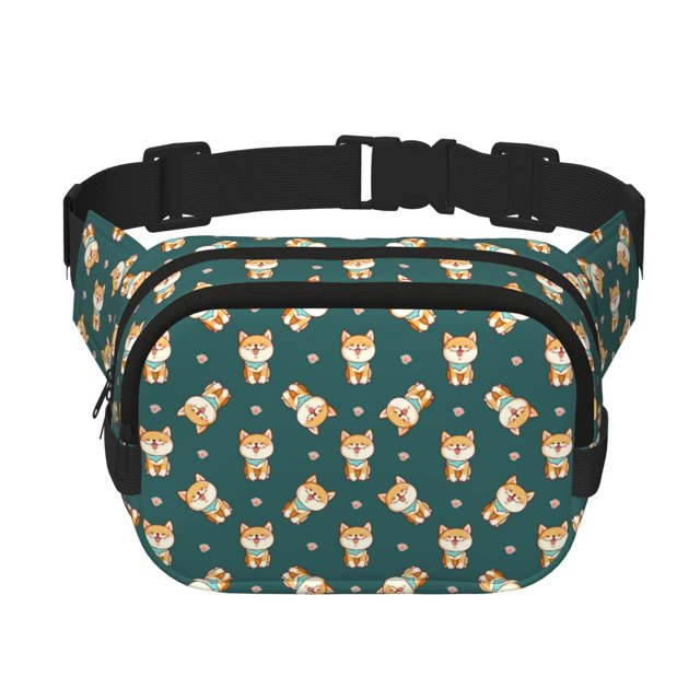 Fotbe Cute Shiba Cangurera Cuadrada con Estampado de Doble Capa, Bolsa de Cintura Ajustable Mini para Hombres y Mujeres