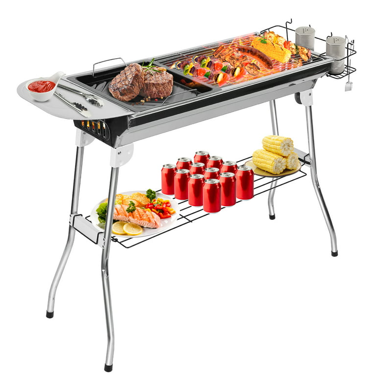 iMounTEK BBQ Grill, Portable 1472 Stainless Steel Charcoal Barbeque Grill Set For Camping Picnic Backyard Cooking Party, 38.98x13.39x27.56in - Walmart.com