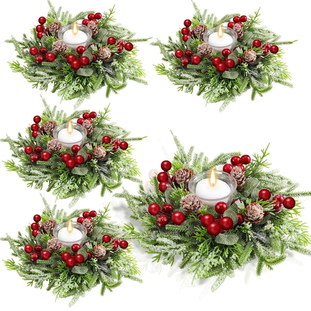 Anillos para velas navideñas Lyrow, 4 unidades, 11 cm, guirnalda de pino