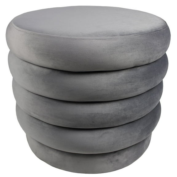 Thor 21" Round Modern Velvet Fabric Ottoman in Storm Gray