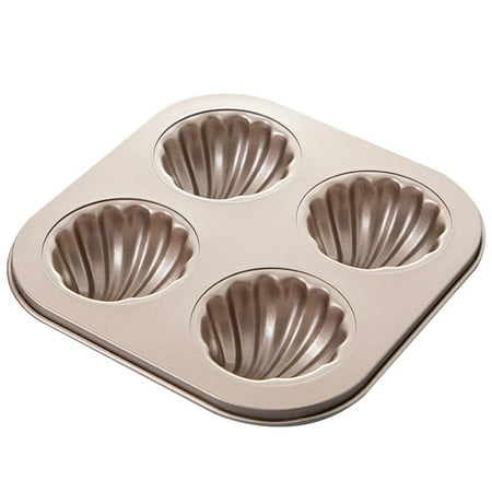 

4 Cavities Baking Pan Shell-Shaped Cupcake Baking Tin Non-Stick Carbon Steel Mold High Temperature Resistant Muffin Tray for Home Bakery