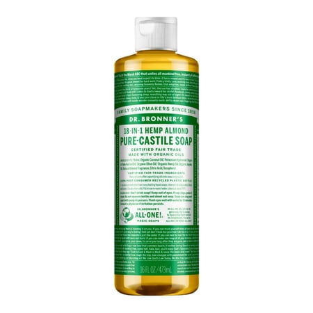 Dr. Bronner’S 16 Fluid Ounces Almond Scent Versatile Pure Castile Liquid Soap Made Of Organic And Certified Fair-Trade Ingredients In A Recycled Bottle
