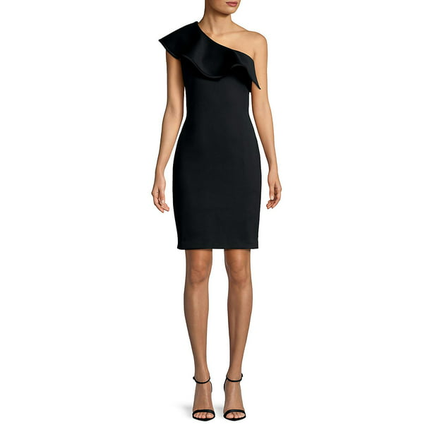 Calvin Klein - calvin klein black ruffle one-shoulder sheath dress 6 ...