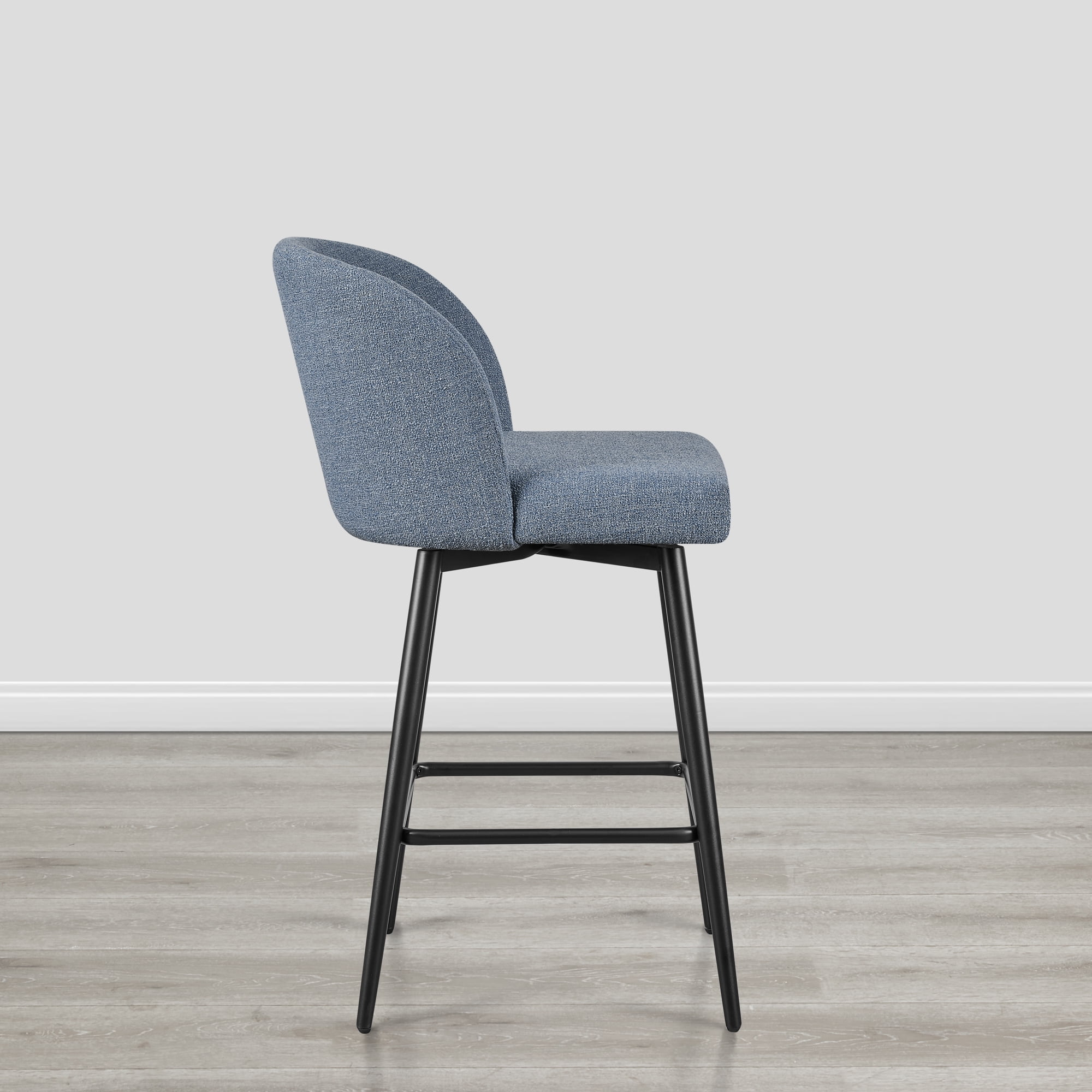 Spruce & Spring Counter Height Swivel Barstool with Metal Legs Set of 2, Blue, Fabric