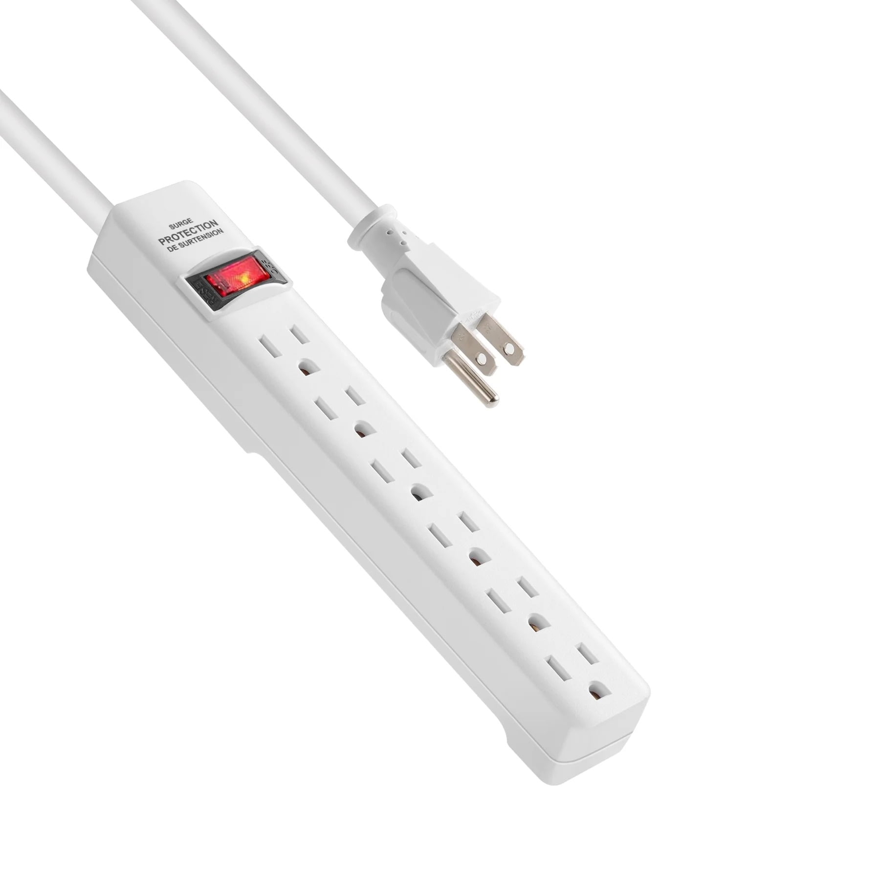 Hyper Tough Surge Protector Power Strip, 6 Outlets, 2.5 ft Extension Cord, Grounded, White, 2-Pack