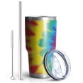 thumbnail image 2 of 30oz Colorful Tie Dye Mandala Pattern Tumblers Stainless Steel Tumbler with Lid and Straw,Vacuum Insulated Double Wall Travel Tumbler Cups Mug with Cleaning Brush for Coffee,Tea, 2 of 7