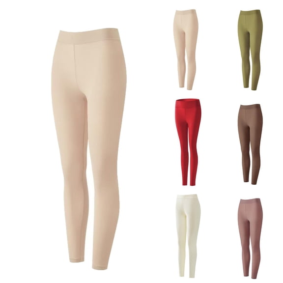 Oksale Tummy Control Leggings for Women High Waisted Seamless Yoga Pants Petite Thermal Winter Warm Solid Color Tights Pajamas Pants Beige XL