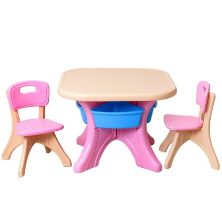 Gymax Plastic Children Kids Table & Chair Set 3 PC Play Furniture ... Gymax Plastic Children Kids Table & Chair Set 3 PC Play Furniture ...