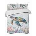 thumbnail image 2 of Quilts Full Size, Sea Turtle Coastal Soft Comforter Bedding Set for Bed, Summer Beach Coral Ocean Seaweed Lightweight Quilted Bedspread with Pillow Cover(2 Pieces) for All Season, 78x90 Inch, 2 of 6