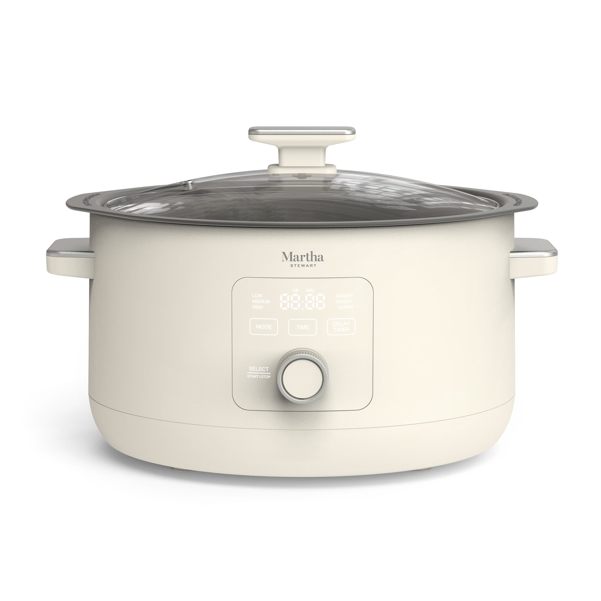 Martha Stewart 8 QT Slow Cooker, Programmable with Timer, 3 Heat Settings, Nonstick Ceramic, Linen Cream