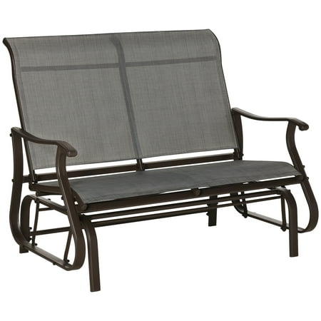 Outsunny 47 Outdoor Double Glider Bench for 2 Person Patio Glider Armchair Swing Chair for Backyard with Mesh Seat and Backrest Steel Frame Mixed Grey