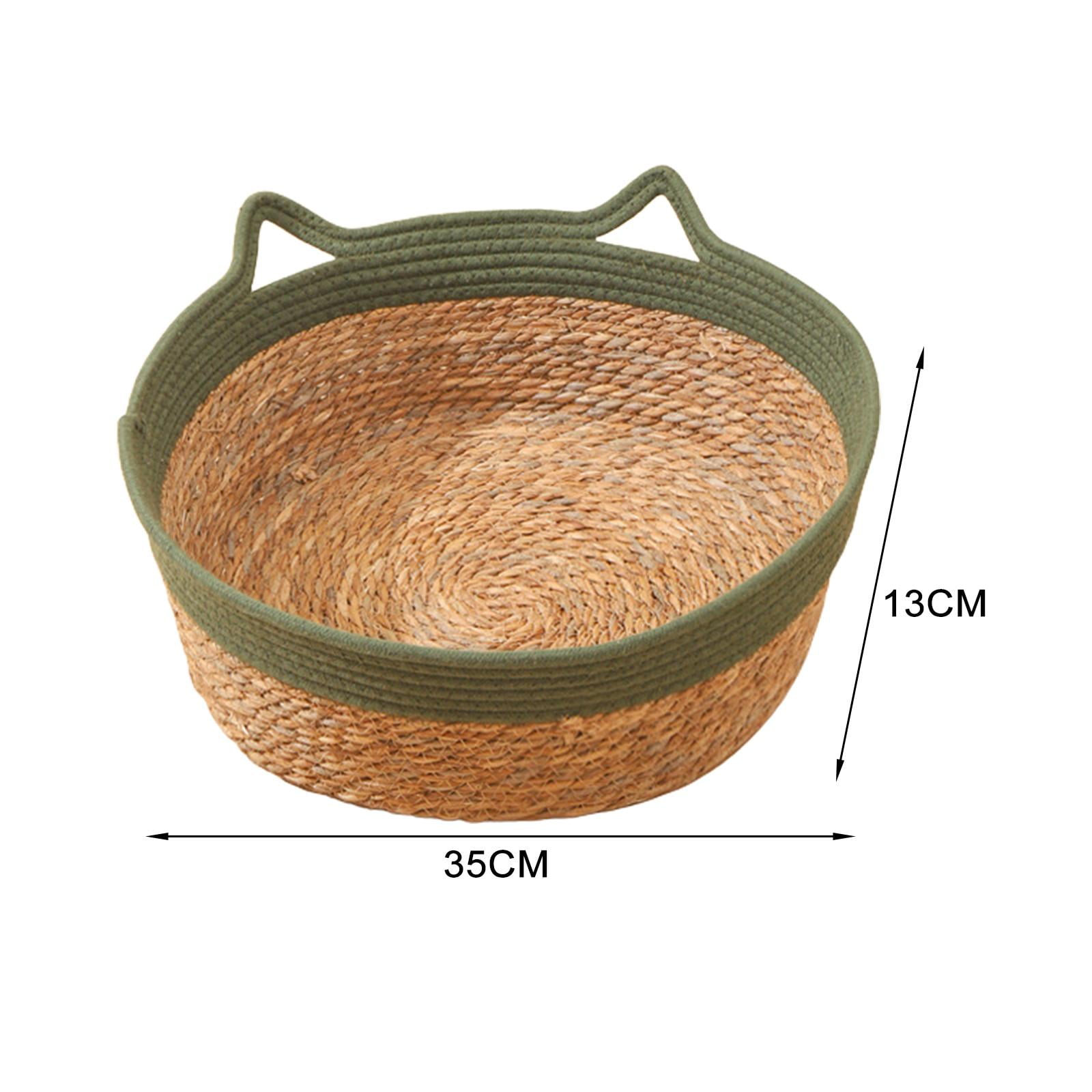 Cat Scratcher Bed Handmade Straw Cat Bed Basket for Indoor Cats Breathable Pet House Nest Scratch-Resistant for Furniture Protection Green 35cmx13cm