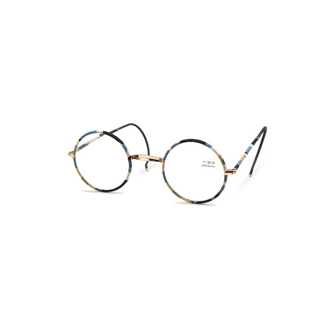 Retro Reading Glasses Metal Round Frame + 1.0 to + 3.5 Portable Pocket Reader J027-Camo Blue CHINA