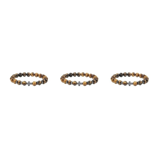 Wweixi Unique Fashionable Beaded Cross Bracelets For Trendsetters Comfortable To Wear tiger eye stone 3Set