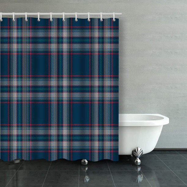 ARTJIA Tartan Seamless Pattern Red Blue Plaid Shower Curtains Bathroom