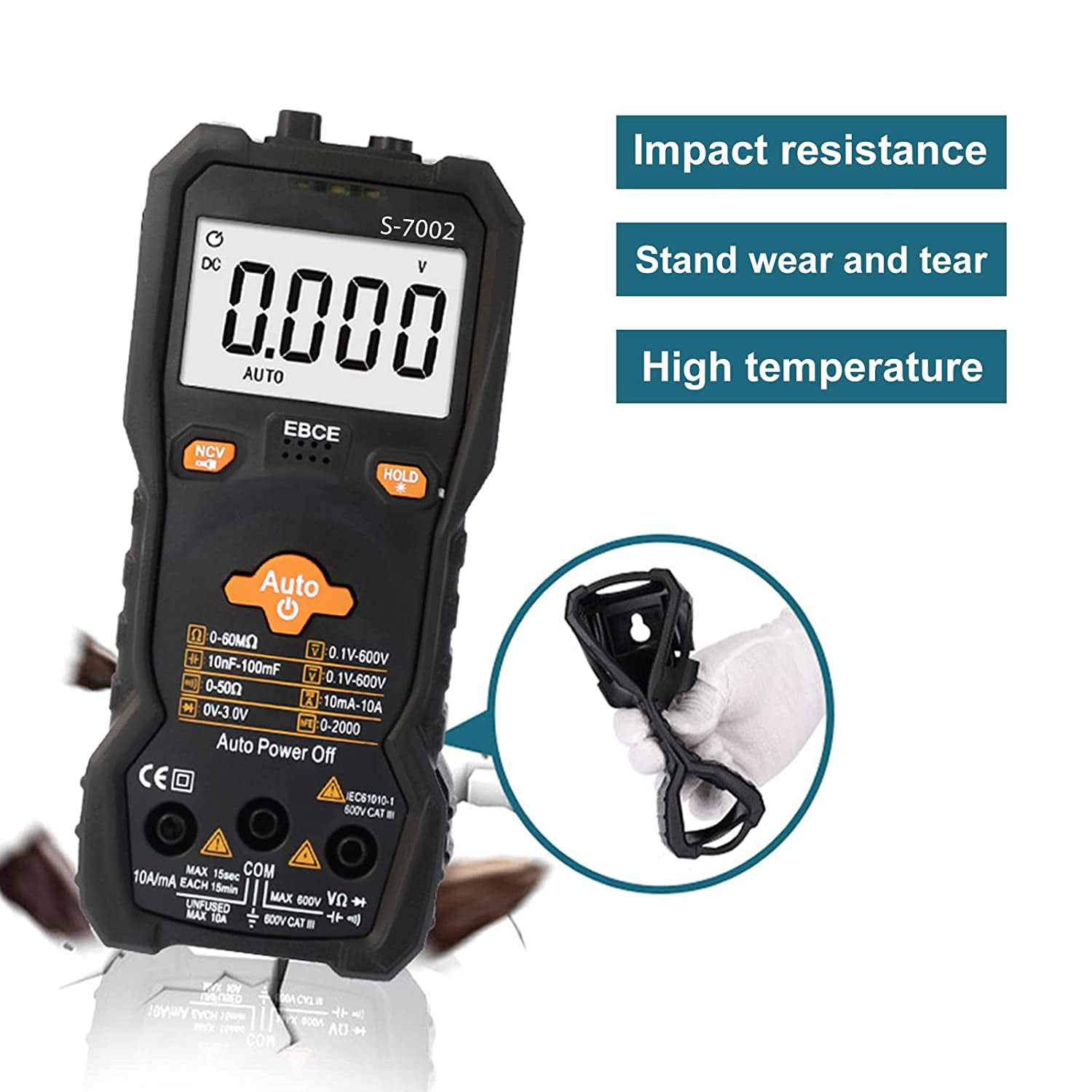 APOLLOLIFT 6000 Counts TRMS Digital Multimeter, Auto-Ranging Ohmmeter Voltage Tester with NCV Function for Measure Voltage Current Resistance Diodes Continuity, Black