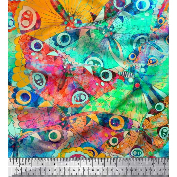 Soimoi Orange Rayon Fabric Colorful Butterfly Printed Fabric 1 Yard 56 Inch Wide