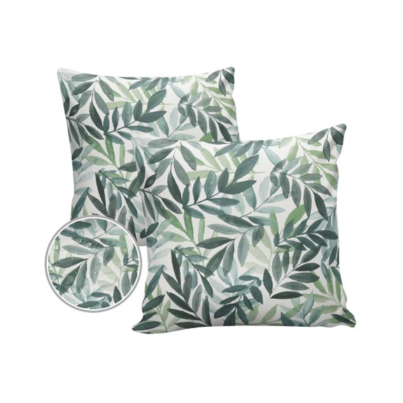 Pack of 2 Outdoor Pillow Covers, Nordic Wind Small Leaves Waterproof Square Throw Pillowcase Cushion Decorative Pillow Covers for Couch Patio Tent, 24x24 in