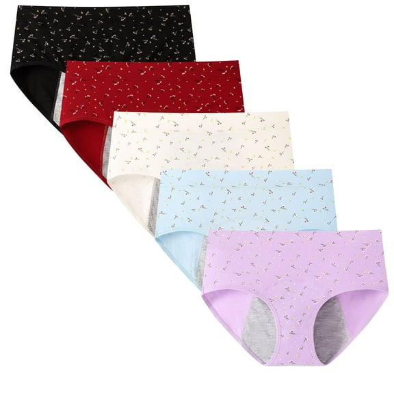 Hbhpov Women's Leakproof Soft Protective Menstrual Panties 5 Pack, Sizes S-3XL