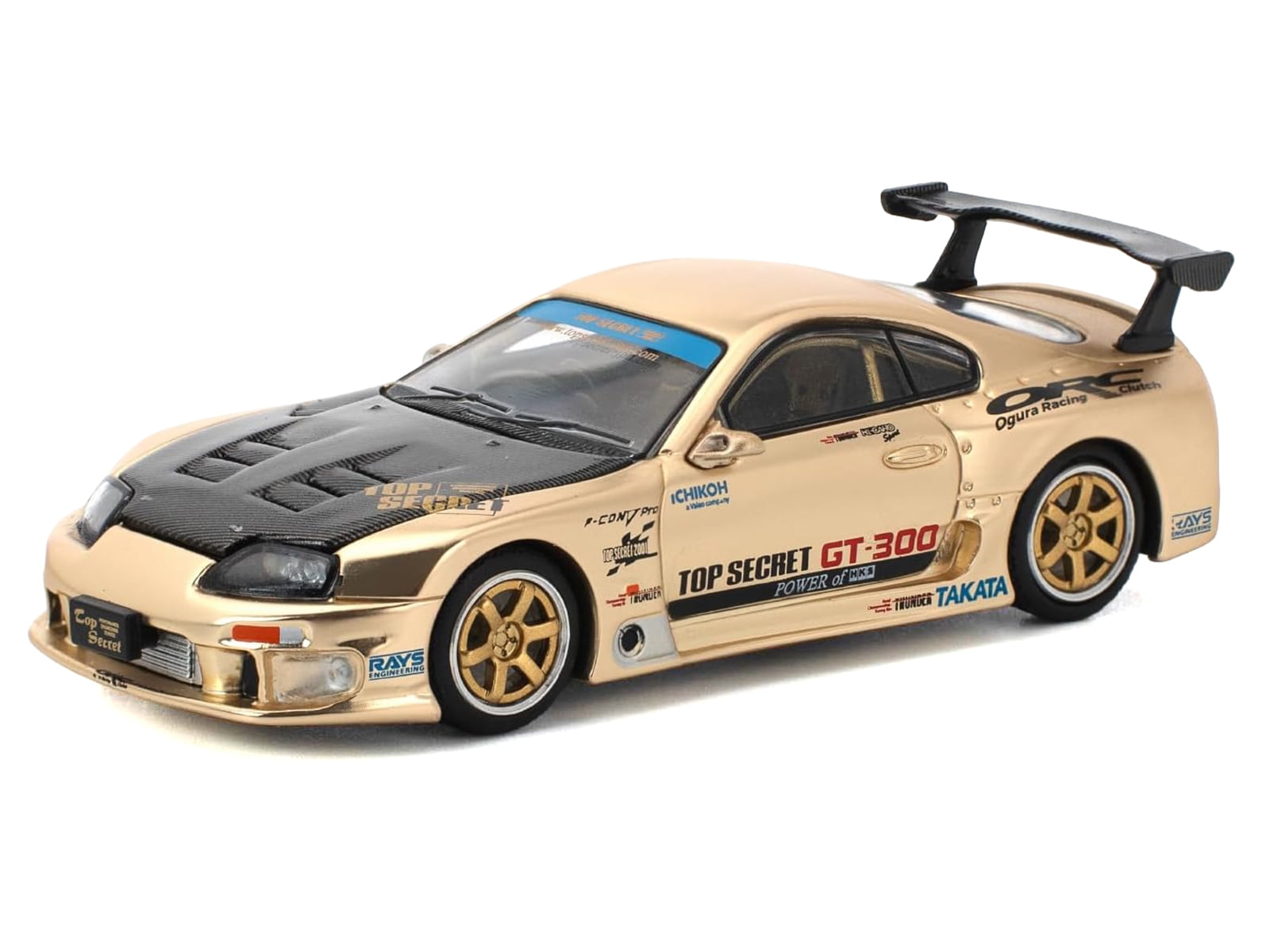 Toyota Supra "Top Secret" GT300 RHD (Right Hand Drive) Gold Metallic with Carbon Hood 1/64 Diecast Model Car by Pop Race
