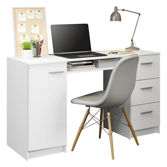 Madesa Modern Office Desk 53", Study Desk with 3 Drawers, 1 Door and 1 Storage Shelf