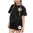 thumbnail image 2 of Amidoa Girls 2 Piece Outfits Summer Clothes Floral Print Short Sleeve Cute T-Shirt and Shorts Casual Kids Clothing Sets,Black Size 3T, 2 of 6