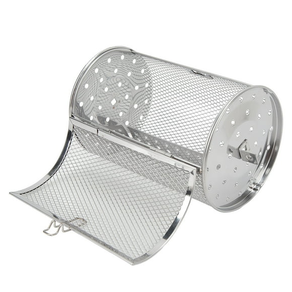 Rolling Grilling Basket, Stainless Steel BBQ Rolling Basket with Fork Portable BBQ Grill Mesh for Beans, Spinach, Cabbage Wire Mesh Cylinder Grill Basket for Camping, Picnic, Party