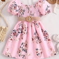 thumbnail image 1 of Toddler Girls Floral Graphic Puff Sleeve Shirred Belted Princess Dress For Party Beach Vacation Kids Summer Clothes, 1 of 1